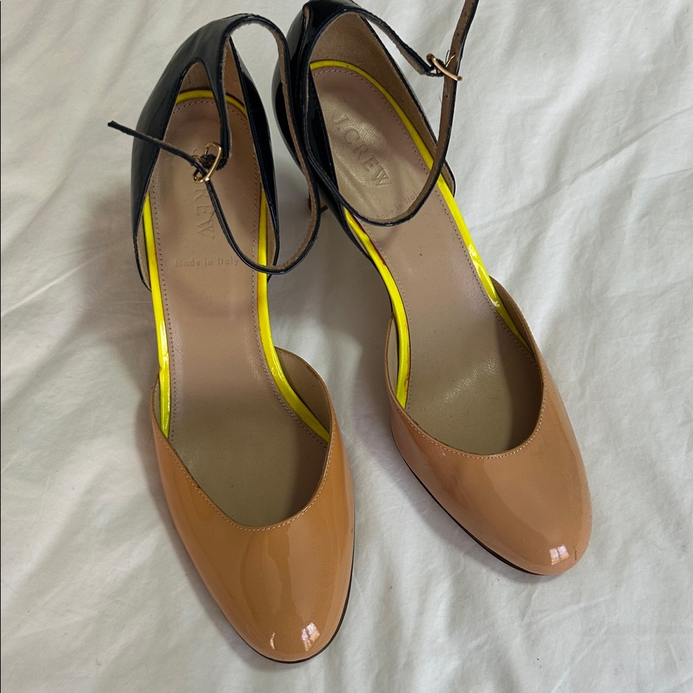 J Crew Navy and Tan heels size 9